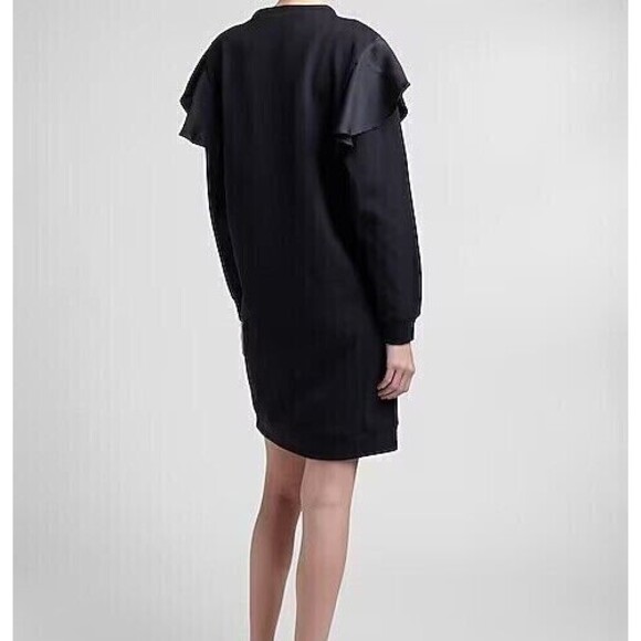 NWT Express Women's Black Ruffle Long Sleeve Sweatshirt Dress Tunic Size XS - Picture 2 of 12